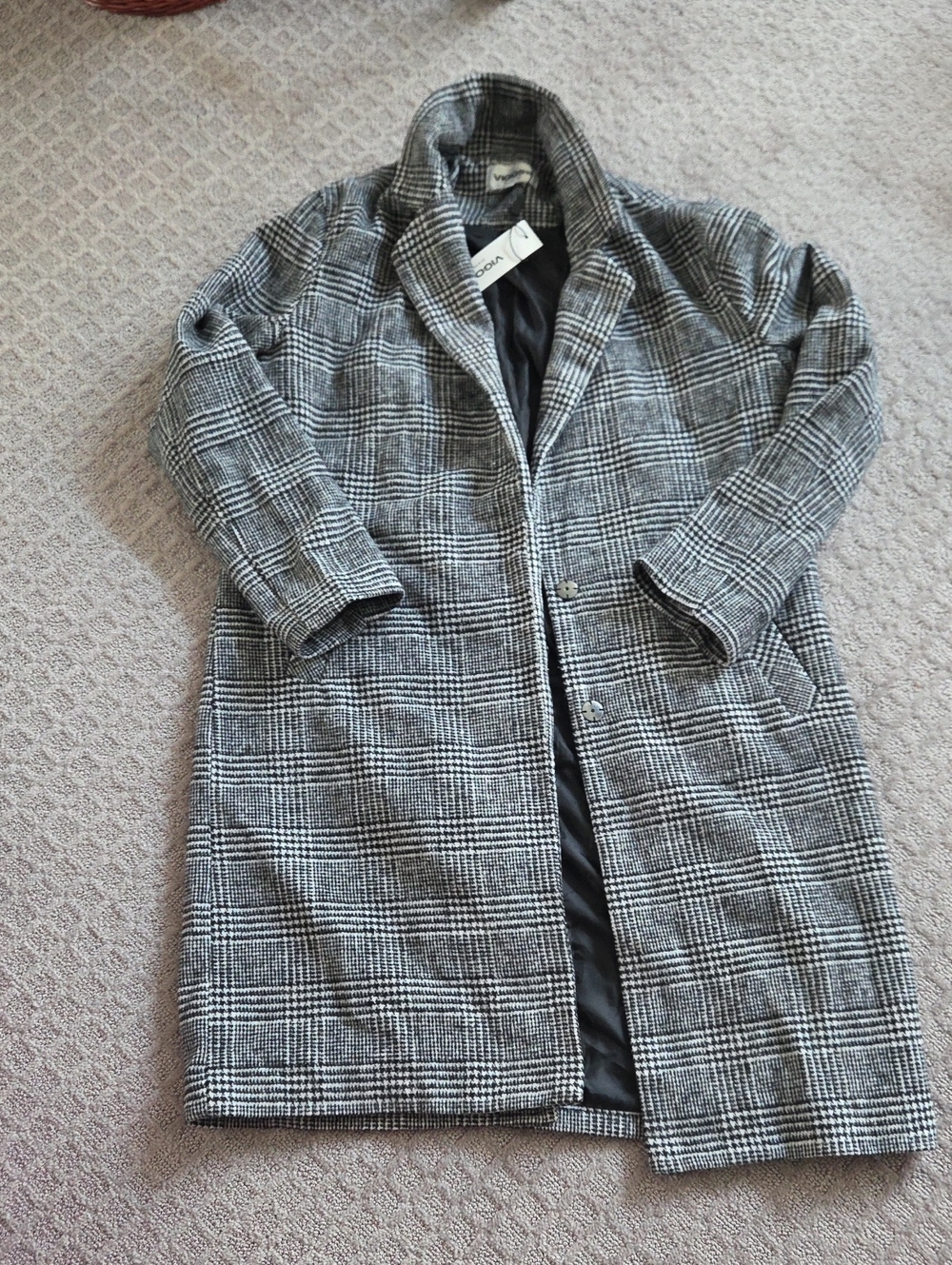 Vigoss Black & White Plaid Trench Coat